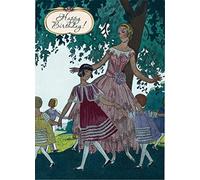 Carte d'anniversaire vintage avec inscription « Happy Birthday People » et inscription « Jolly Vintage People at a Lovely Summer Garden Party in the Shade »