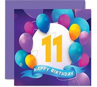 Carte de 11e anniversaire pour garçons et filles - Fête en ballon - Cartes d'anniversaire pour garçon de 11 ans garçon fille frère sœur fils fille petit-fils petite-fille cousin