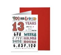 Carte de 13e anniversaire pour enfants, fille, fils, nièce, neveu, cadeau de 13e anniversaire pour garçon et fille de 13 ans, 12 × 17 cm, intérieur vierge et enveloppe incluse