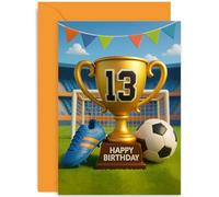 Carte de 13e anniversaire pour garçon ou fille, motif ballon de football et chaussures, pour frère, fils, neveu, petit-fils, fille, petite-fille, nièce, intérieur vierge avec enveloppe