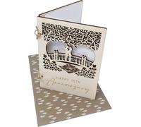 Carte de 15e anniversaire en bois avec gravure détaillée d'un couple amoureux sur un pont (15 ans)