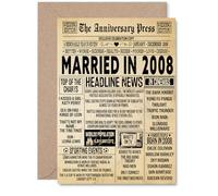 Carte de 17e anniversaire de mariage pour homme et femme - Journal vintage marié en 2008 - Carte d'anniversaire de mariage pour mari, partenaire, épouse, compagnon, cartes de vœux d'anniversaire A5