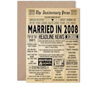 Carte de 17e anniversaire de mariage pour homme et femme - Journal vintage marié en 2008 - Carte d'anniversaire de mariage pour partenaire, mari, compagnon, épouse, 12,7 x 17,8 cm