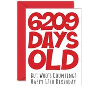 Carte de 17e anniversaire pour garçons et filles Him Her 6209 jours drôle d'adolescent dix-septième carte de joyeux anniversaire pour frère sœur fils fille cousin fille cousin carte de vœu