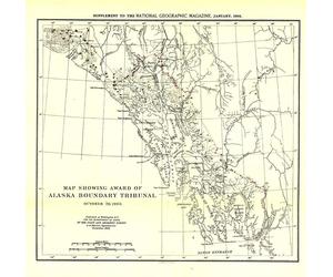 Carte de 1904 montrant la sentence du Tribunal des frontières de l'Alaska de 1896