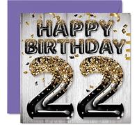 Carte de 22e anniversaire pour homme - Ballons noirs et dorés - Cartes d'anniversaire pour homme de 22 ans, fils, frère, oncle, cousin, 145 mm x 145 mm, cartes de vœux de vingt-deux vingt secondes