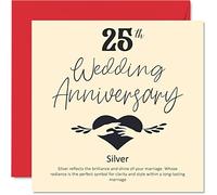 Carte de 25e anniversaire pour mari épouse petit ami petite amie - 25e anniversaire de mariage - Carte d'anniversaire de mariage en argent pour femme homme femme lui cartes de vœux pour fiancé fiancé