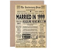 Carte de 26e anniversaire de mariage pour homme et femme - Journal vintage marié en 1999 - Carte d'anniversaire de mariage pour femme, partenaire, mari, compagnon, 12,7 x 17,8 cm