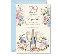 Carte de 29e anniversaire de mariage pour homme et femme - Champagne floral - Carte d'anniversaire de 29 ans pour femme, partenaire, mari, petite amie, cartes de vœux A5 pour anniversaires de mariage