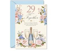 Carte de 29e anniversaire de mariage pour homme et femme - Champagne floral - Carte de 29 ans pour petite amie, compagnon, petit ami, mari, 12,7 x 17,8 cm, cartes de vœux pour anniversaires de mariage