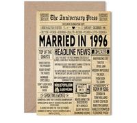 Carte de 29e anniversaire de mariage pour homme et femme - Journal vintage marié en 1996 - Carte d'anniversaire de mariage pour partenaire, mari, compagnon, épouse, 12,7 x 17,8 cm