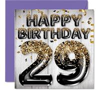 Carte de 29e anniversaire pour homme - Ballons noirs et dorés à paillettes - Cartes d'anniversaire pour homme de 29 ans fils frère oncle cousin 145mm - Cartes de vœux pour vingt-neuf vingt-neuf