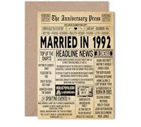Carte de 33e anniversaire de mariage pour homme et femme - Journal vintage marié en 1992 - Carte d'anniversaire de mariage pour partenaire, mari, compagnon, épouse, 12,7 x 17,8 cm