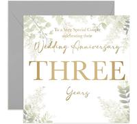 Carte de 3e anniversaire de mariage - Cadeau pour couple spécial - Troisième anniversaire de mariage - Motif botanique d'eucalyptus