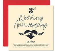 Carte de 3e anniversaire pour mari épouse petit ami petite amie - 3e anniversaire de mariage - Carte d'anniversaire de mariage en cuir pour femme homme femme lui cartes de vœux pour fiancé fiancé