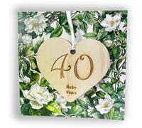 Carte de 40e anniversaire de mariage - Carte d'anniversaire de mariage rubis de qualité supérieure avec cœur en bois souvenir pour mari, épouse, couple, cadeau attentionné pour célébrer une étape