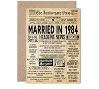 Carte de 41e anniversaire de mariage pour homme et femme - Journal vintage marié en 1984 - Carte d'anniversaire de mariage pour partenaire, mari, compagnon, épouse, 12,7 x 17,8 cm