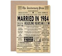 Carte de 41e anniversaire de mariage pour homme et femme - Journal vintage marié en 1984 - Carte d'anniversaire de mariage pour mari, partenaire, épouse, compagnon, cartes de vœux d'anniversaire A5