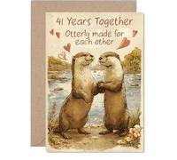 Carte de 41e anniversaire pour homme et femme - Style rustique - Motif loutres mignonnes - Carte d'anniversaire de 41 ans pour femme, partenaire, compagnon, petite amie, cartes de vœux pour