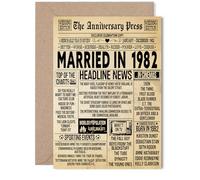 Carte de 43e anniversaire de mariage pour homme et femme - Journal vintage marié en 1982 - Carte d'anniversaire de mariage pour compagnon, épouse, partenaire, mari, 12,7 x 17,8 cm