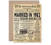 Carte de 43e anniversaire de mariage pour homme et femme - Journal vintage marié en 1982 - Carte d'anniversaire de mariage pour femme, compagnon, mari, partenaire, cartes de vœux d'anniversaire A5