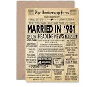 Carte de 44e anniversaire de mariage pour homme et femme - Journal vintage marié en 1981 - Carte d'anniversaire de mariage pour partenaire, épouse, compagnon, mari, cartes de vœux d'anniversaire A5
