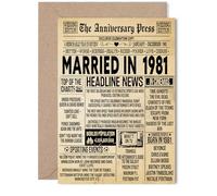 Carte de 44e anniversaire de mariage pour homme et femme - Journal vintage marié en 1981 - Carte d'anniversaire de mariage pour mari, compagnon, épouse, partenaire, 12,7 x 17,8 cm