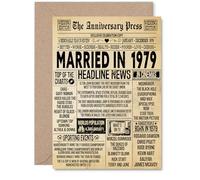 Carte de 46e anniversaire de mariage pour homme et femme - Journal vintage marié en 1979 - Carte d'anniversaire de mariage pour compagnon, mari, partenaire, épouse, cartes de vœux d'anniversaire A5