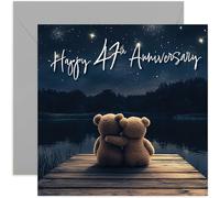 Carte de 47e anniversaire de mariage pour mari ou femme, 47e anniversaire de mariage, cadeau de couple, célébrant quarante-sept ans ensemble en couple marié, ours en peluche mignons amoureux