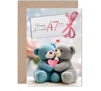 Carte de 47e anniversaire pour homme et femme - Ours amoureux - Carte d'anniversaire de 47 ans pour mari, compagnon, petit ami, petite amie, 12,7 x 17,8 cm, cartes de vœux d'anniversaire de mariage