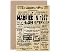Carte de 48e anniversaire de mariage pour homme et femme - Journal vintage marié en 1977 - Carte d'anniversaire de mariage pour partenaire, épouse, compagnon, mari, A5