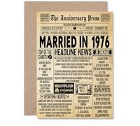 Carte de 49e anniversaire de mariage pour homme et femme - Journal vintage marié en 1976 - Carte d'anniversaire de mariage pour mari, partenaire, épouse, compagnon, cartes de vœux d'anniversaire A5