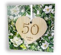 Carte de 50e anniversaire de mariage - Carte d'anniversaire de mariage d'or de qualité supérieure avec cœur en bois souvenir pour mari, épouse, couple, cadeau attentionné pour célébrer une étape