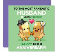 Carte de 50e anniversaire ludique pour mari - Barres d'or ludiques main dans la main - Illustration insolite célèbre un demi-siècle ensemble - Carré de 145 mm, enveloppe incluse