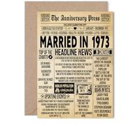 Carte de 52e anniversaire de mariage pour homme et femme - Journal vintage marié en 1973 - Carte d'anniversaire de mariage pour mari, compagnon, épouse, partenaire, 12,7 x 17,8 cm