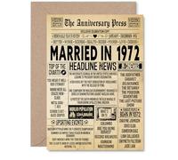 Carte de 53e anniversaire de mariage pour homme et femme - Journal vintage marié en 1972 - Carte d'anniversaire de mariage pour mari, partenaire, épouse, compagnon, cartes de vœux d'anniversaire A5