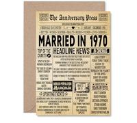 Carte de 55e anniversaire de mariage pour homme et femme - Journal vintage marié en 1970 - Carte d'anniversaire de mariage pour femme, compagnon, mari, partenaire, cartes de vœux d'anniversaire A5