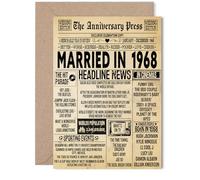 Carte de 57e anniversaire de mariage pour homme et femme - Journal vintage marié en 1968 - Carte d'anniversaire de mariage pour partenaire, mari, compagnon, épouse, 12,7 x 17,8 cm