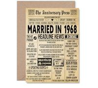 Carte de 57e anniversaire de mariage pour homme et femme - Journal vintage marié en 1968 - Carte d'anniversaire de mariage pour mari, partenaire, épouse, compagnon, cartes de vœux d'anniversaire A5