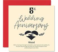 Carte de 5e anniversaire pour mari épouse petit ami petite amie - 5e anniversaire de mariage - Carte d'anniversaire de mariage en bois pour femme homme elle lui 145mm pour fiancé fiancé