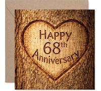 Carte de 68e anniversaire de mariage - Breloque rustique pour une étape spéciale - Cœur sculpté dans le bois - Un souvenir pour les années à venir - Carré de 145 mm, enveloppe incluse