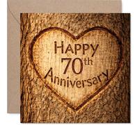 Carte de 70e anniversaire de mariage - Charme rustique pour un moment mémorable - Cœur sculpté et grain de bois - Un clin d'œil chaleureux à l'amour durable - Carré de 145 mm, enveloppe incluse
