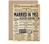 Carte de 72e anniversaire de mariage pour homme et femme - Journal vintage marié en 1953 - Carte d'anniversaire de mariage pour mari, compagnon, épouse, partenaire, 12,7 x 17,8 cm