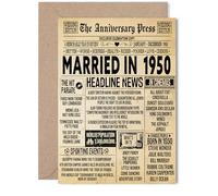 Carte de 75e anniversaire de mariage pour homme et femme - Journal vintage marié en 1950 - Carte d'anniversaire de mariage pour compagnon, épouse, partenaire, mari, 12,7 x 17,8 cm