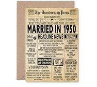 Carte de 75e anniversaire de mariage pour homme et femme - Journal vintage marié en 1950 - Carte d'anniversaire de mariage pour femme, compagnon, mari, partenaire, cartes de vœux d'anniversaire A5