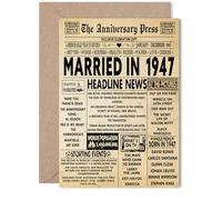 Carte de 78e anniversaire de mariage pour homme et femme - Journal vintage marié en 1947 - Carte d'anniversaire de mariage pour femme, partenaire, mari, compagnon, 12,7 x 17,8 cm