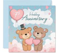 Carte de 7e anniversaire de mariage pour homme et femme - Ours et nuages - Carte d'anniversaire de mariage pour compagnon, épouse, partenaire, mari, 145 mm