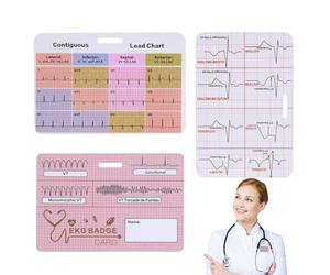 Carte De Badge EKG -3PC Duraible Nursing Badge Cartes De Référence | Guide De Poche EKG De Poche | Ensemble De Cartes Flash Infirmières Adaptées Aux Étudiants En Médecine, À L'école De Soins Infirmier