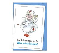 Carte de bon rétablissement - Alle Gedanken bei Dir - Carte avec jolie fée pour souhaiter un bon rétablissement, carte de convalescence pour la famille, les collègues, les amis - Carte de vœux XXL