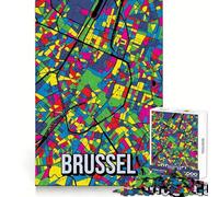 Carte de Bruxelles,Belgique,Style Pop Art,Puzzle Abstrait de Voyage pour Adolescents,1000 pièces,défi Intelligent,Passe-Temps Relaxant,Cadeau de Noël idéal (38x26cm)